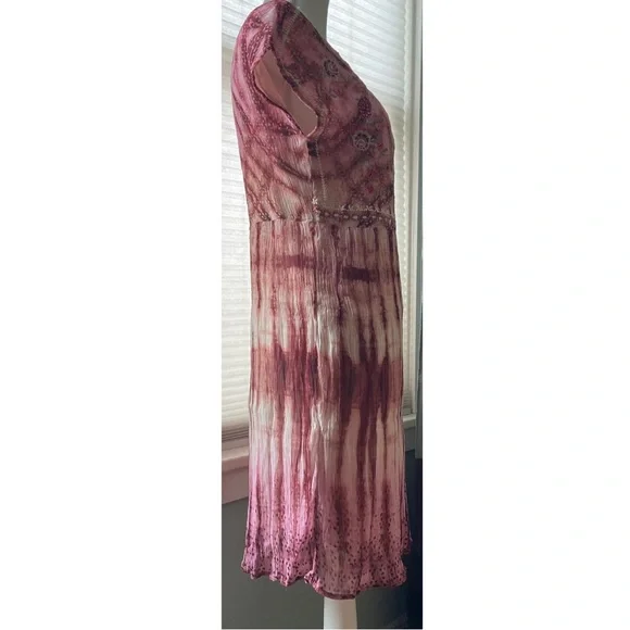 Sundance Gemi Pink Multi Tie Dye Floral Embroidered Dress Cupro Chiffon Size S - Picture 6 of 15